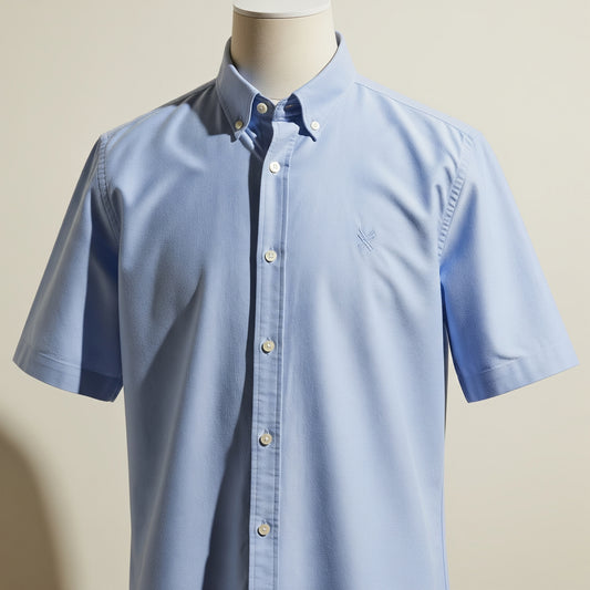 Short Sleeve Light Blue Oxford Shirt