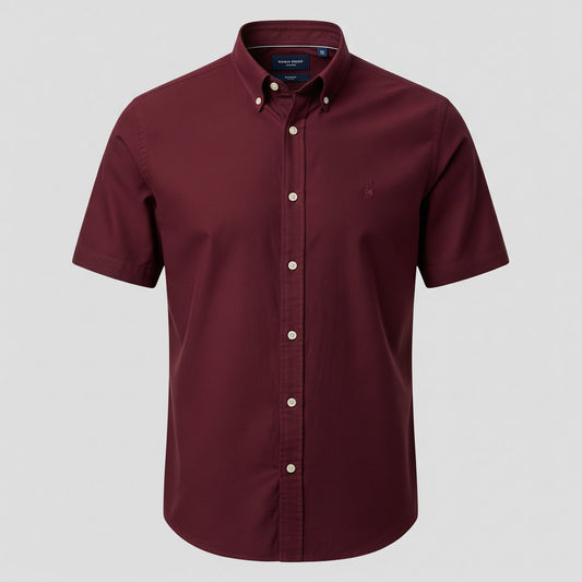 Short Sleeve Maroon Oxford Shirt